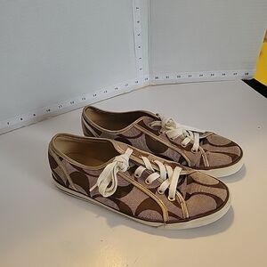 Coach Beige and Brown Logo Sneakers